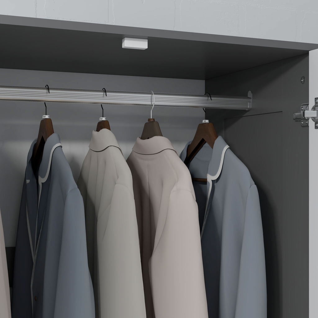 Armoire chambre penderie avec 2 portes à fermeture douce, 3 tiroirs et barre de suspension, 80x50x180cm, gris et blanc-8