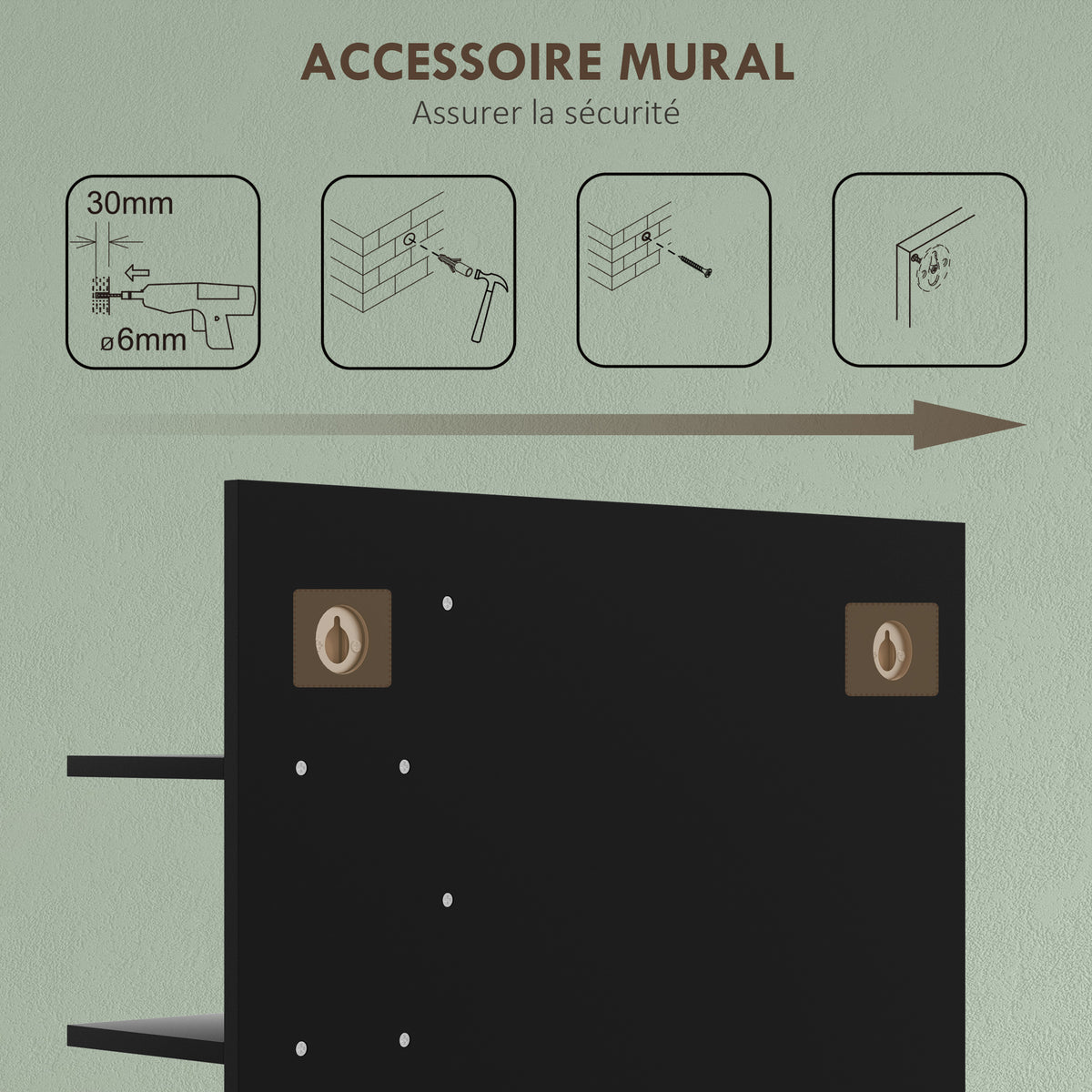 Miroir mural de salle de bain avec étagères de rangement - 3 étagères latérales + 1 étagère inférieure - bois de bambou-5