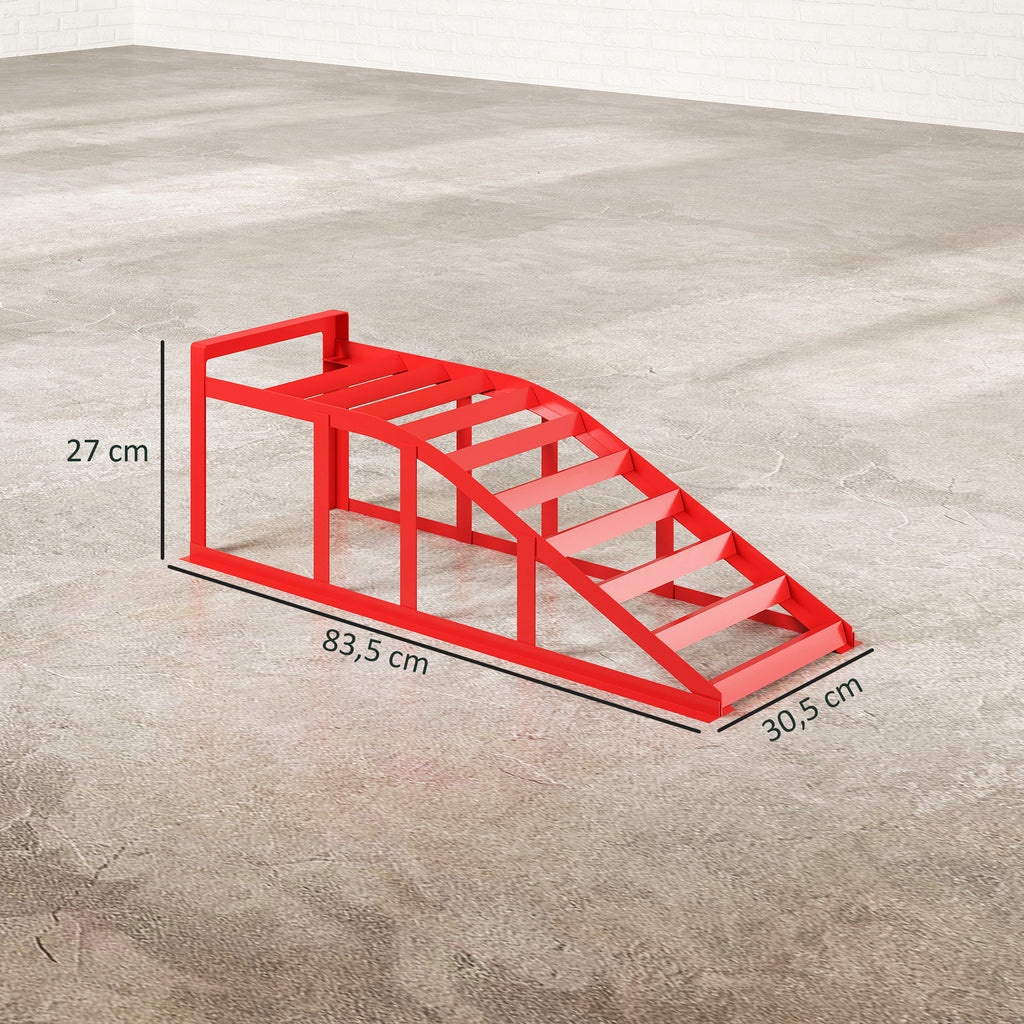 Lot de 2 Rampes d'Accès pour Voiture 3T en Acier, Surface Antidérapante, 83,5 x 30,5 x 27 cm, Rouge-2