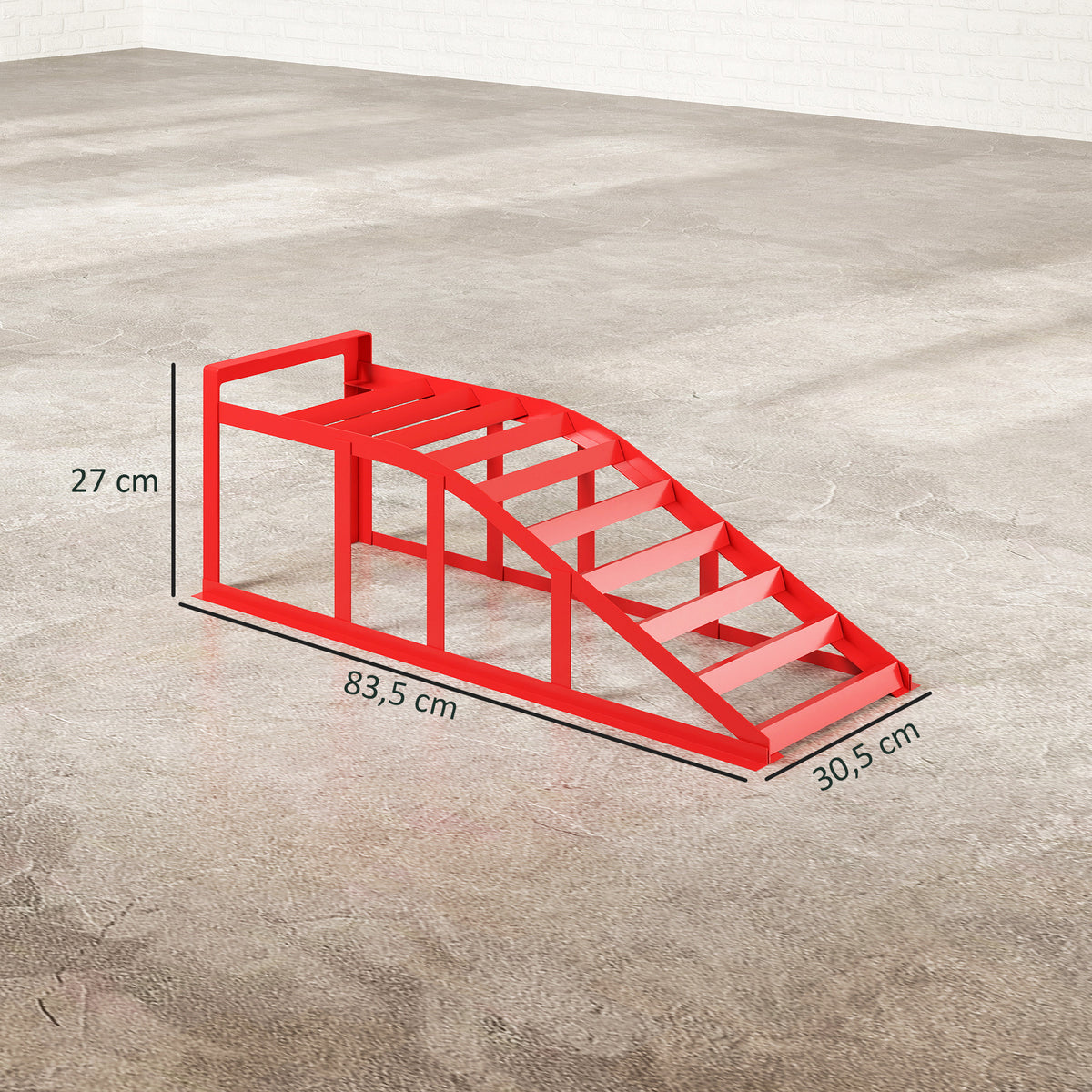 Lot de 2 Rampes d'Accès pour Voiture 3T en Acier, Surface Antidérapante, 83,5 x 30,5 x 27 cm, Rouge-2