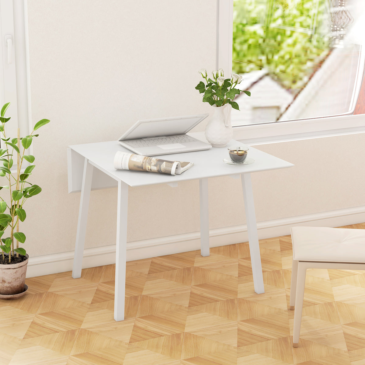 Table de cuisine pliable table à manger pliante avec plateau rabattable en bois pour 2 à 4 personnes blanc-9