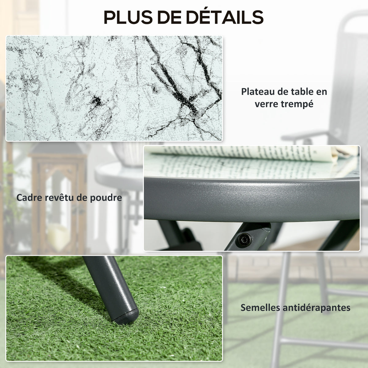 Table basse pliante table d'appoint pliante plateau effet marbre en verre trempé structure métal ronde Ø45 x 50 cm blanc-6