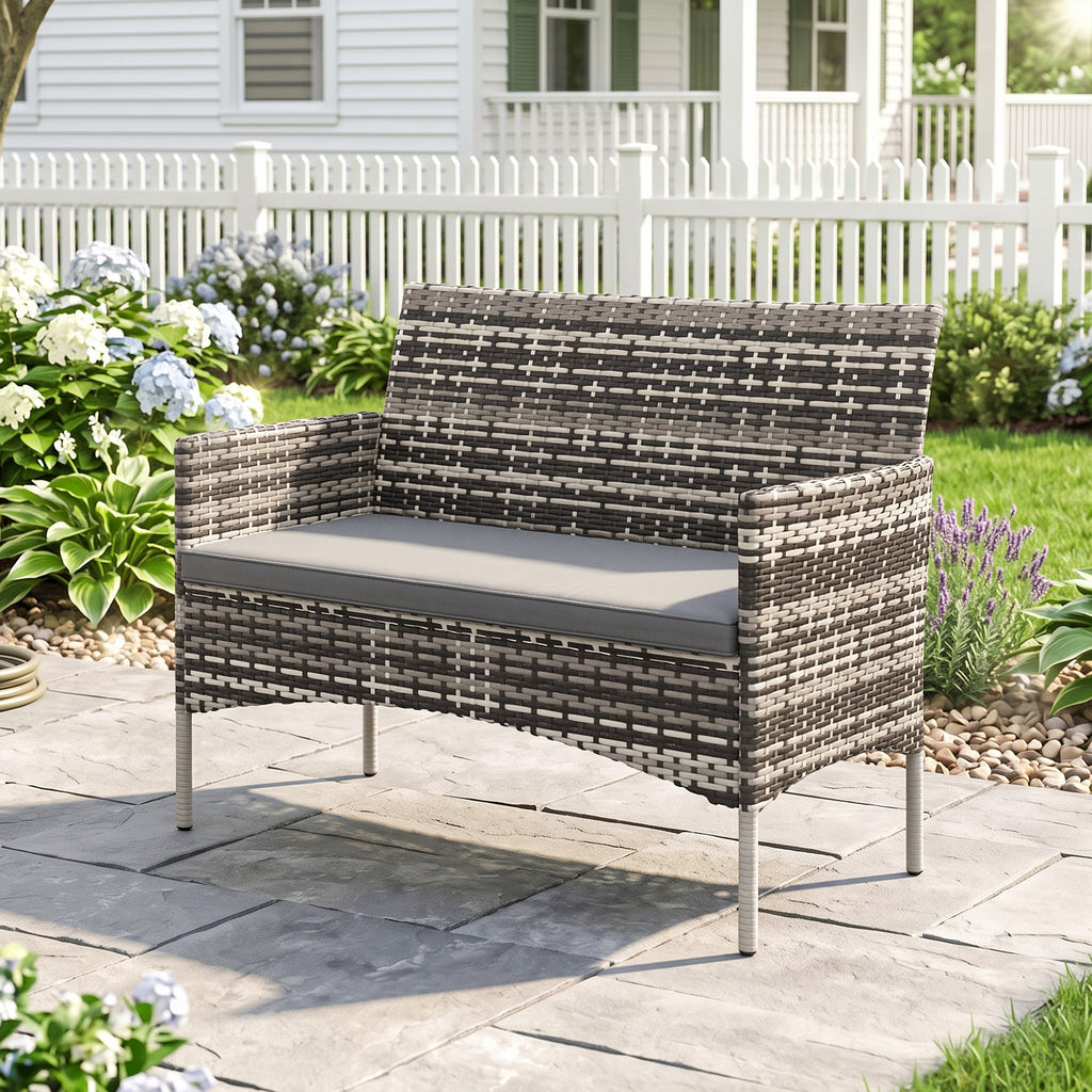 Canapé de jardin 2 places en résine tressée avec coussins canapé d'extérieur avec accoudoirs 115 x 63 x 85 cm gris clair-9