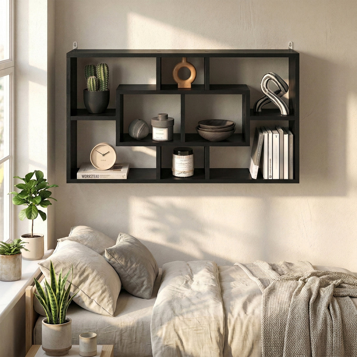 Étagère murale bibliothèque 8 cubes, meuble de rangement, design moderne, 85 x 14,5 x 47,5 cm, noir-5