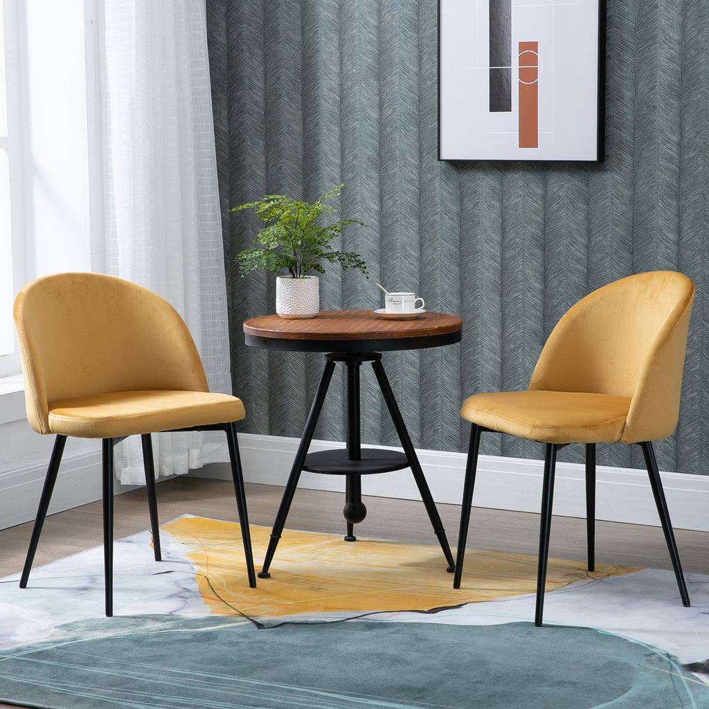 Lot de 2 chaises salle à manger chaise de cuisine scandinave chaise en velours rembourrée avec pieds effilés en métal, pour salon, salle à manger, jaune-1