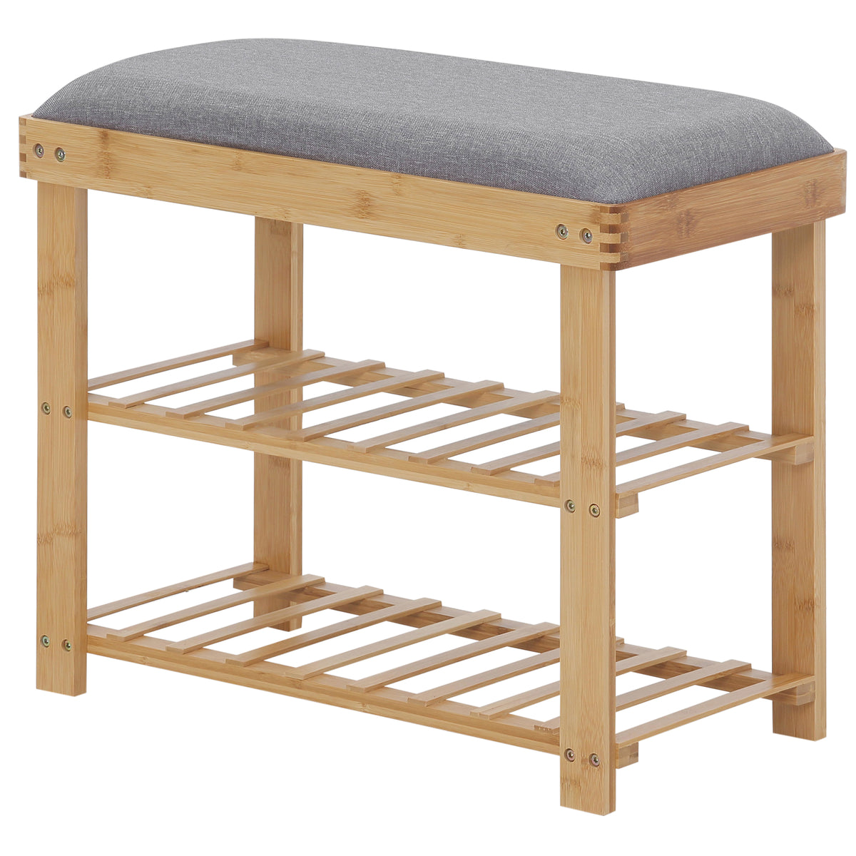 Meuble à Chaussures Banc à Chaussures 2 étagères Coussin Gris intégré Bambou-9