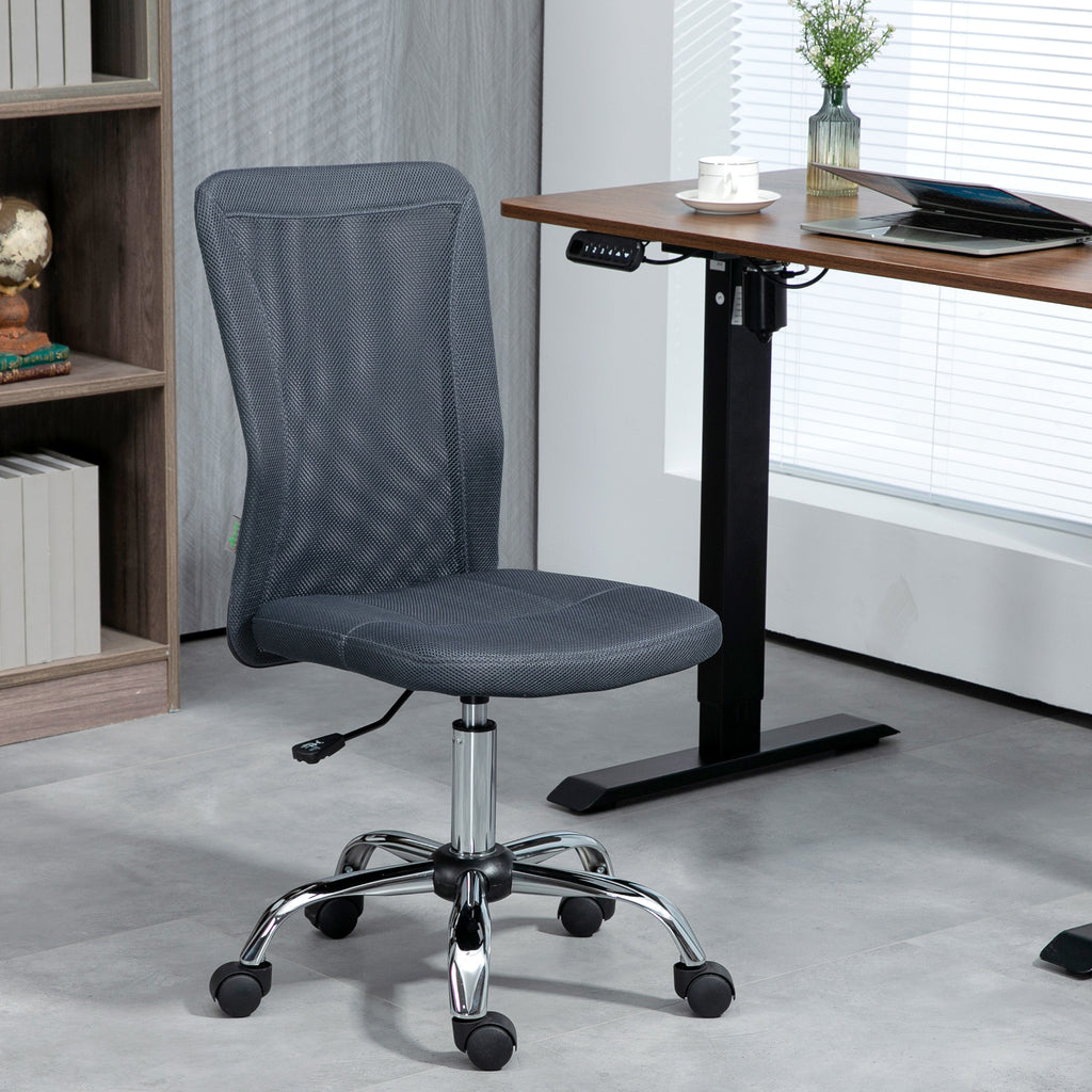 Chaise de bureau ergonomique hauteur réglable piètement chromé pivotant 360° revêtement maille gris foncé-1
