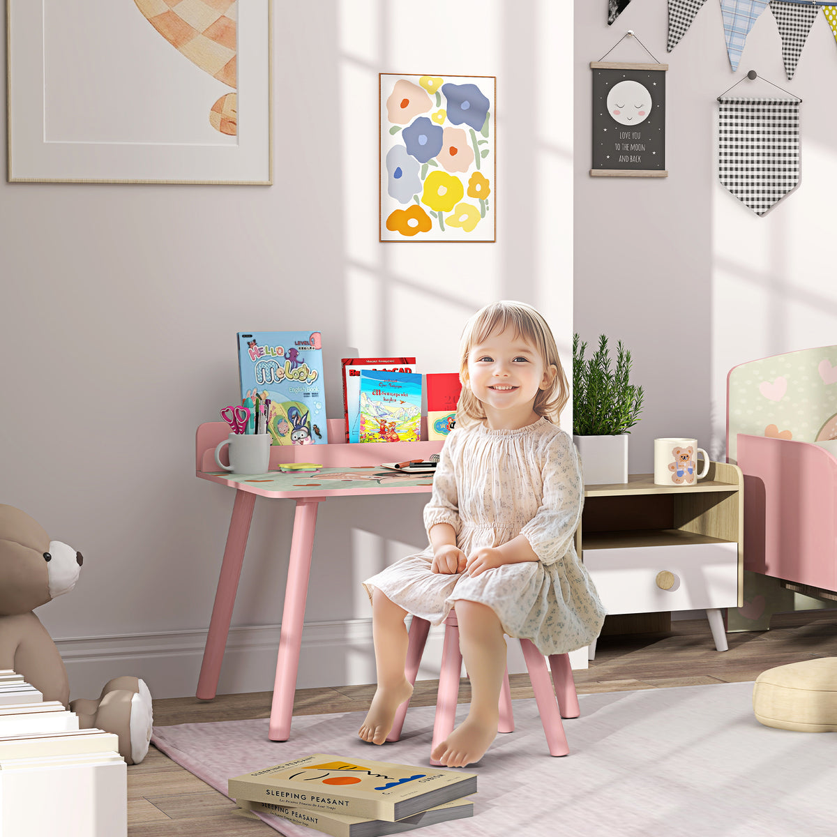 Ensemble table et chaise enfant table pour enfant avec chaise avec porte-livres motifs d'ours pour enfants 3-8 ans rose-1