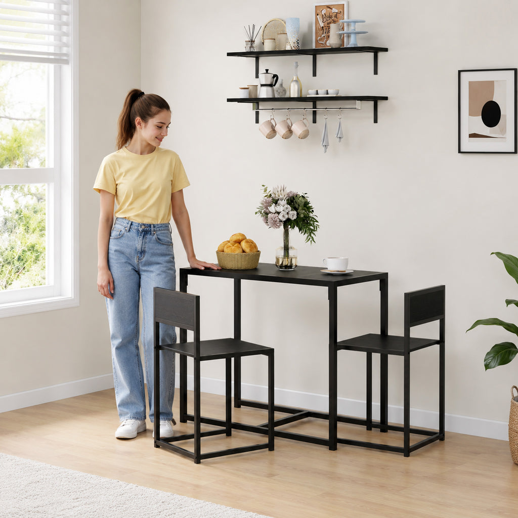 Ensemble table et chaises , table à manger 3 pièces avec 2 chaises encastrables, pour cuisine salon maison, noir-1