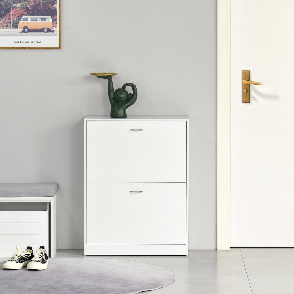 Armoire à Chaussures Meuble à Chaussures dim. 60L x 24l x 80H cm 2 Portes abattantes Blanc-6
