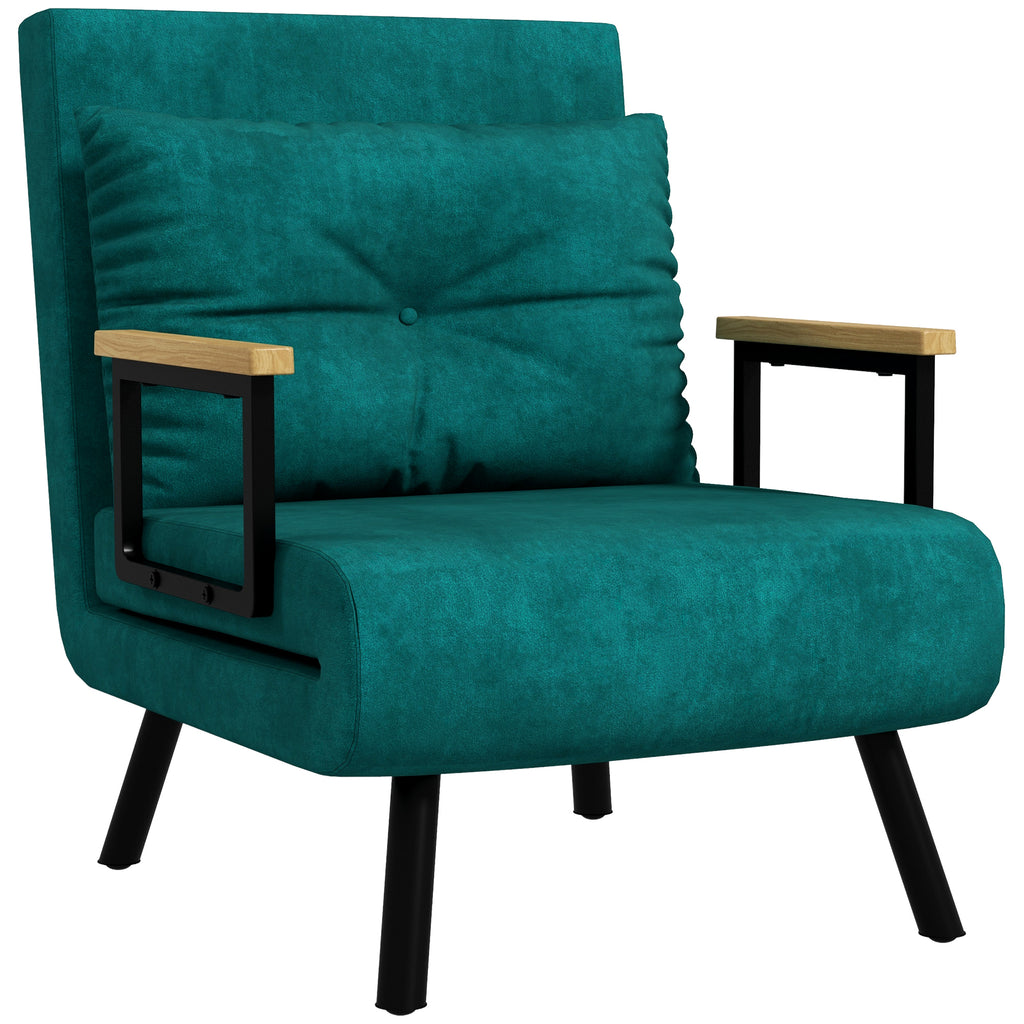 Fauteuil convertible 1 place fauteuil-lit chauffeuse 3 en 1 dossier réglable oreiller tissu velours 63x73x81cm vert-0