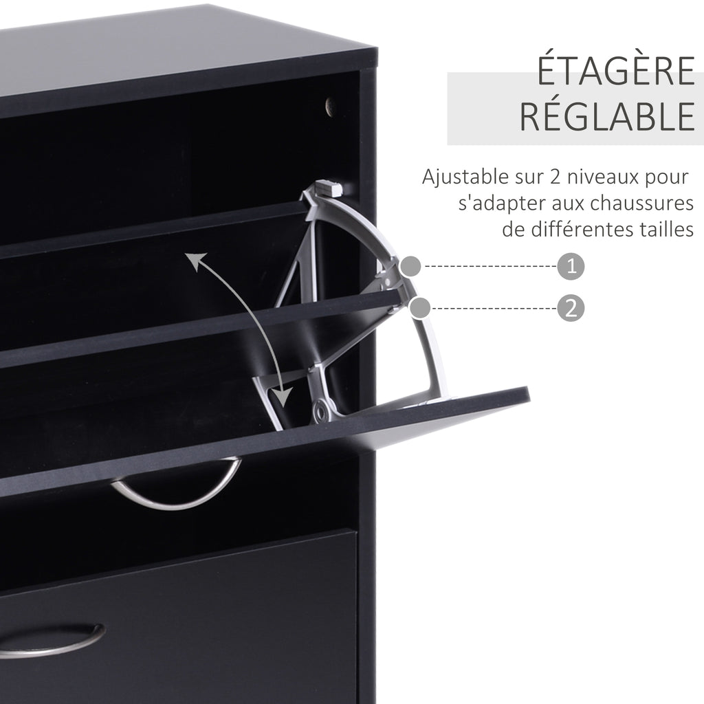 Armoire à Chaussures Meuble à Chaussures dim. 60L x 24l x 80H cm 2 Portes abattantes Noir-5