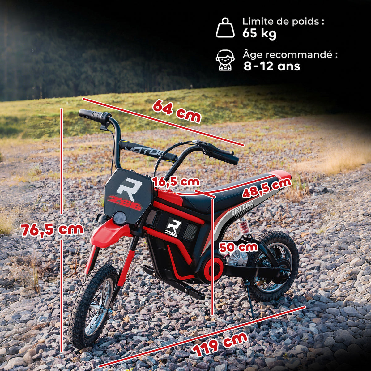 Moto cross électrique enfant moto électrique enfants moteur 350 W batterie 12V 8-16 km/h pneus gonflables 12'' rouge-2