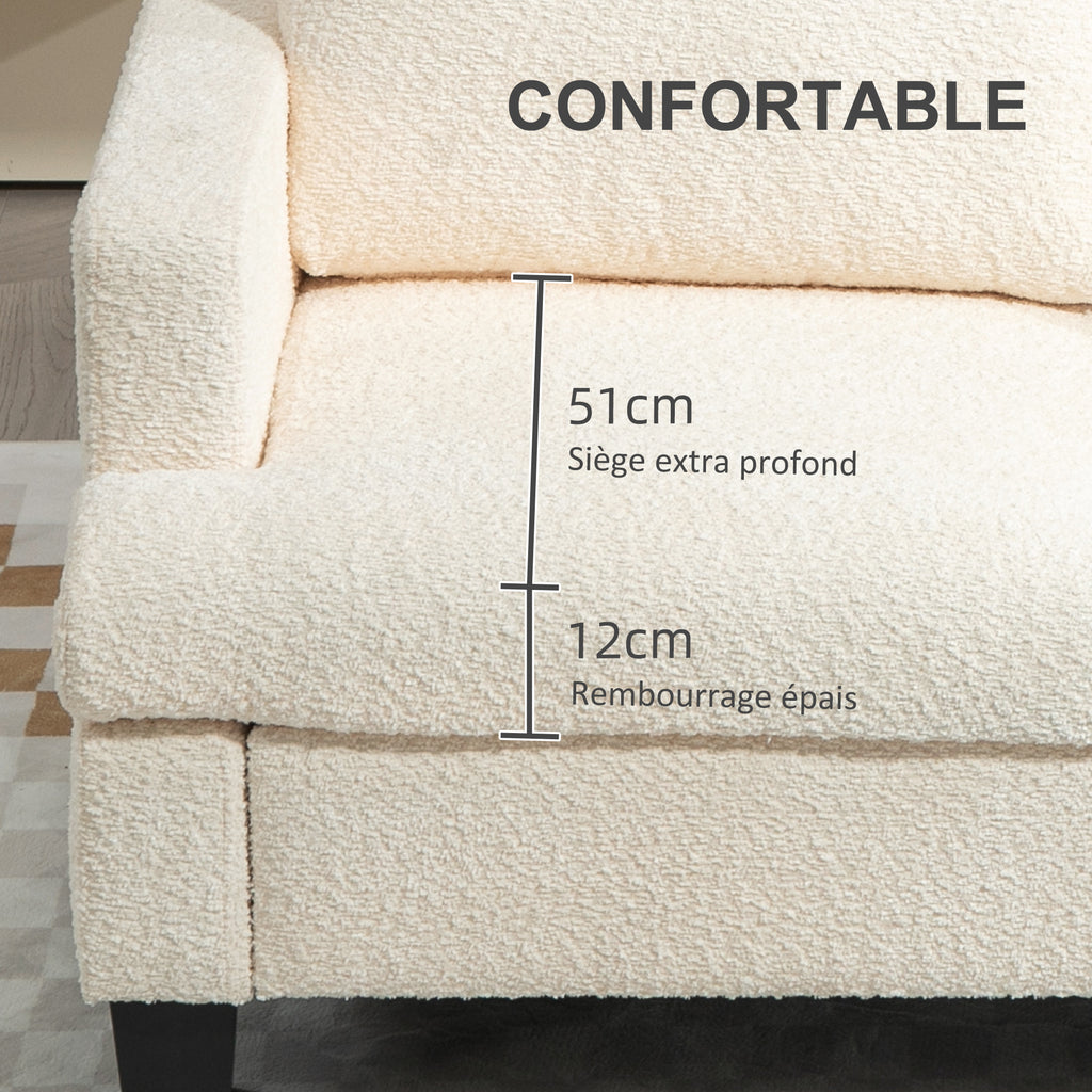Canapé 2 places 120 cm avec coussins de dossier amovibles, tissu chenille pour salon, chambre, bureau, beige-3