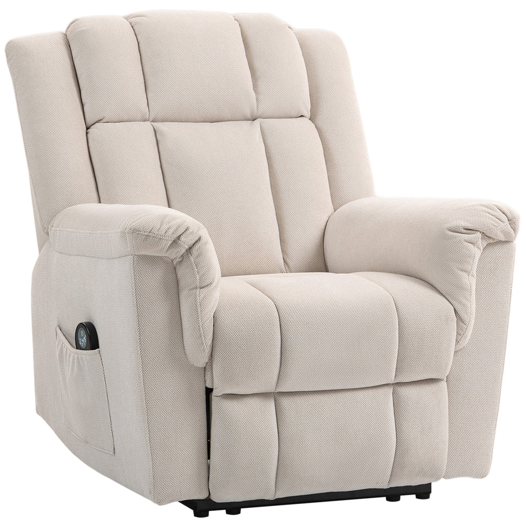Fauteuil relax massant et chauffant, fauteuil inclinable, dossier réglable manuellement, 85x91x104cm, beige-0