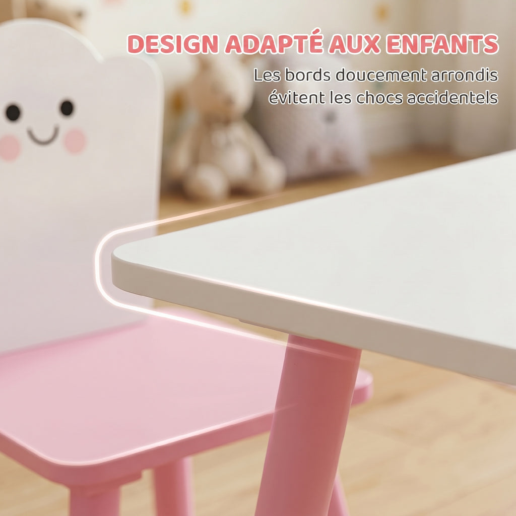 Table enfant avec chaise, ensemble table et 2 chaises en bois pour dessiner, jouer, étudier, rose-5