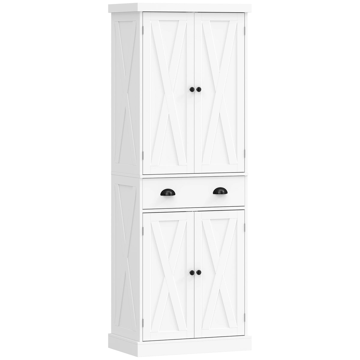 Buffet Haut Cuisine, Armoire de Cuisine avec 4 Portes, Tiroir et Étagères Réglables, Style Rustique, 62x38x173cm, Blanc-0