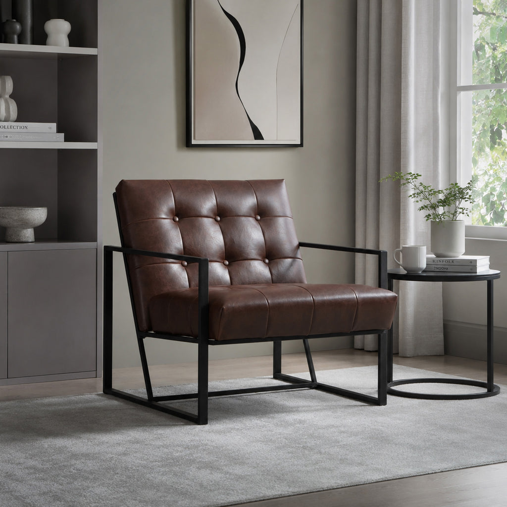 Fauteuil de salon Chesterfield Fauteuil Relax Assise Dossier capitonnés Structure métal Noir revêtement synthétique Chocolat-6