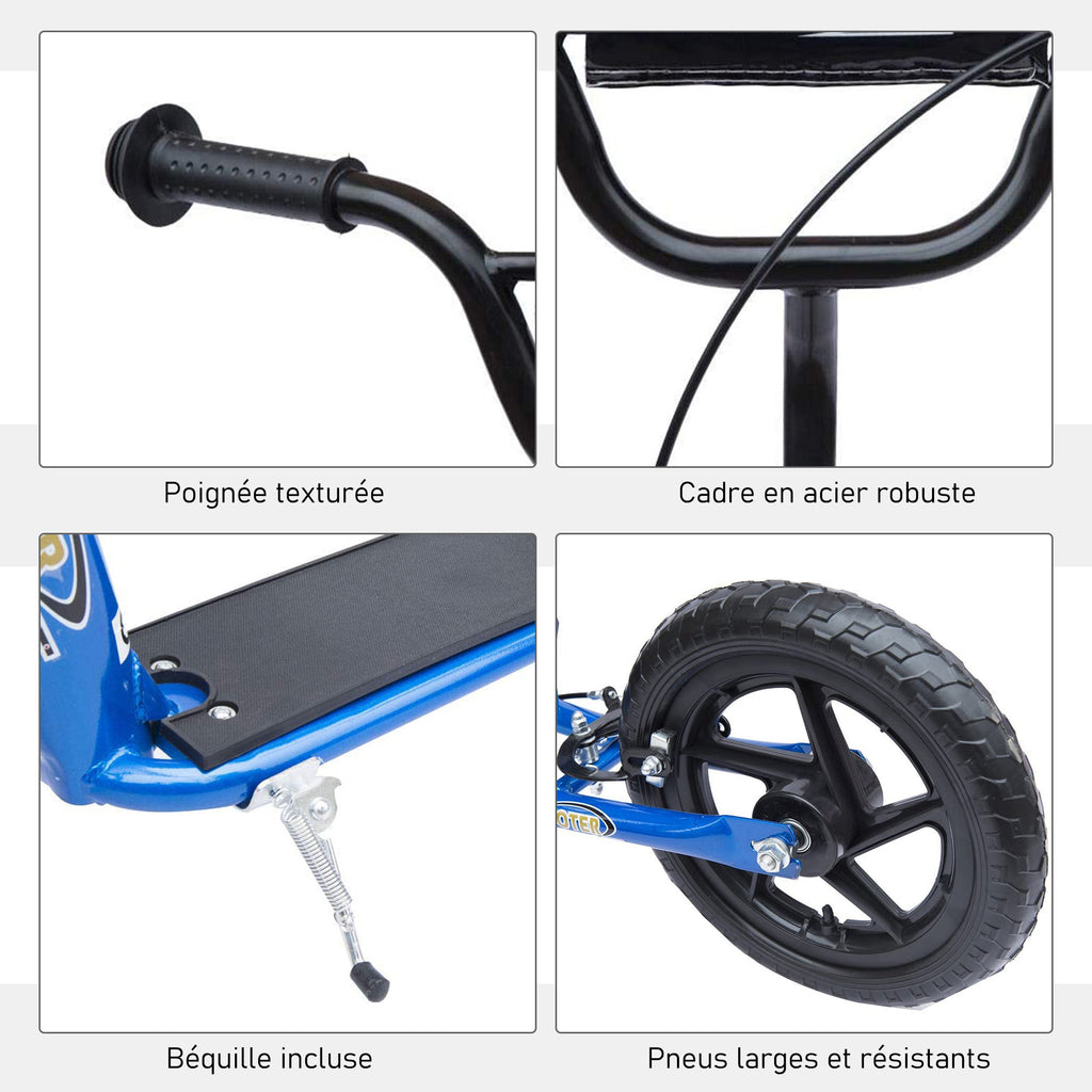 Trottinette enfant patinette pneus 30 cm Hauteur Guidon réglable poignée Frein et béquille Acier pour enfants à partir de 5 ans Bleu-6