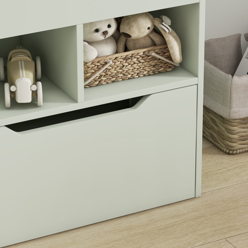 Bibliothèque étagère Multi-Rangement 3 étagères 2 niches Grand tiroir en bois Vert clair-4