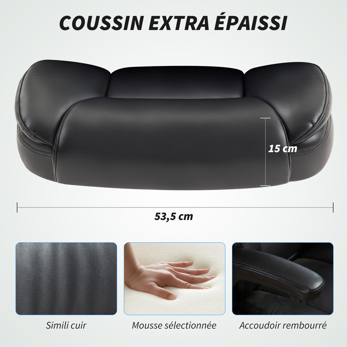 Fauteuil de bureau avec accoudoirs relevables, chaise de bureau ergonomique, hauteur réglable, fonction de bascule, noir-4