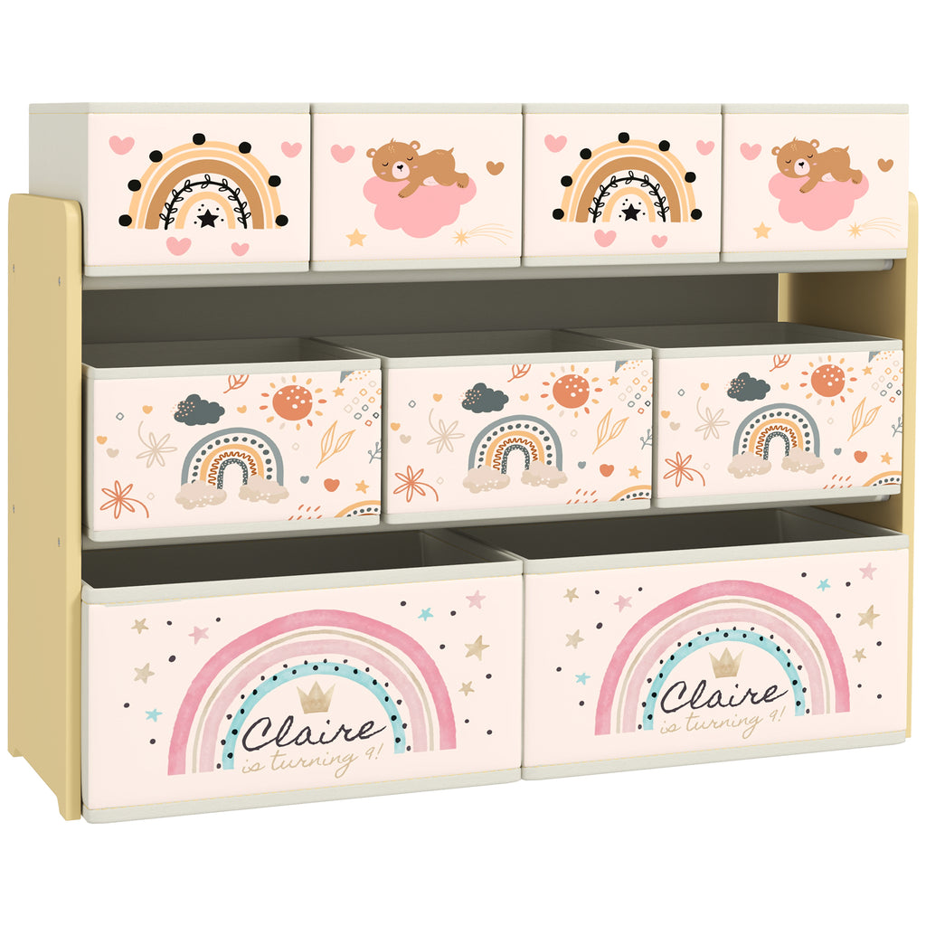 Étagère de rangement enfant étagère à 3 niveaux avec 9 boîtes en tissu non tissé 93 x 30 x 70 cm jaune-0