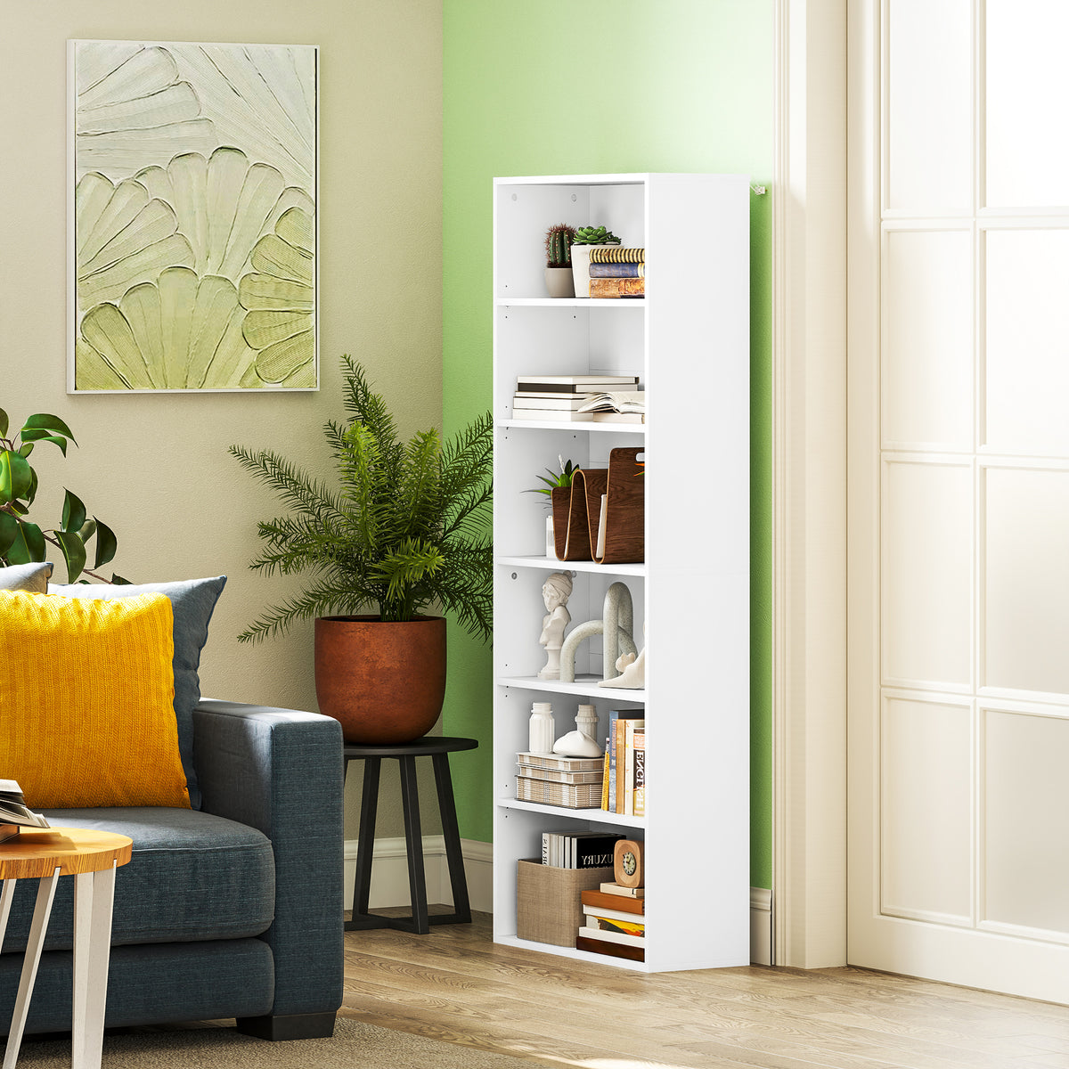 Bibliothèque étagère de rangement 6 niveaux avec étagères réglables pour salon, chambre, bureau, 60x24x158,5cm, blanc-1