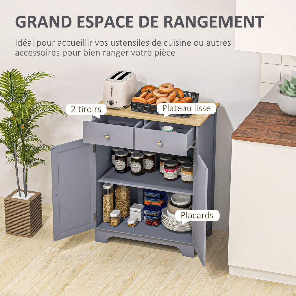Meuble de rangement buffet salon avec placards, 2 tiroirs et étagères réglables, 68x40,3x85cm, gris et bois naturel-3