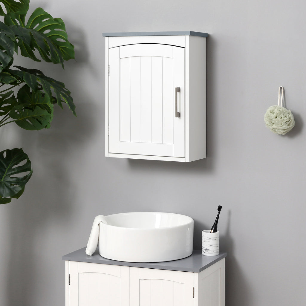 Meuble wc suspendu armoire à pharmacie murale armoire salle de bain rangement avec porte et étagère réglable - 41 x 18,5 x 52 cm - MDF - blanc-1