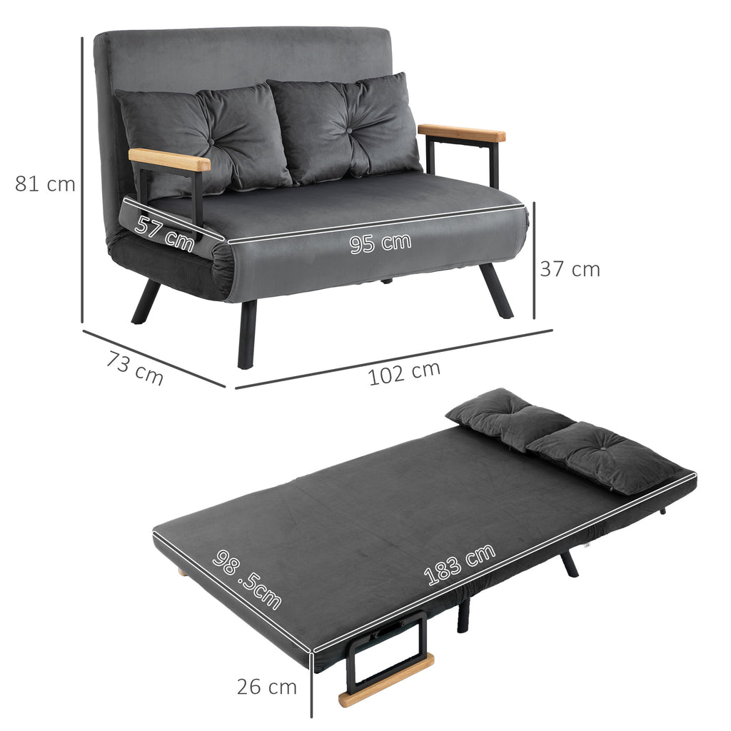 Canapé convertible 2 places avec dossier réglable sur 5 niveaux et 2 coussins rembourrés pour salon, chambre d'amis-2