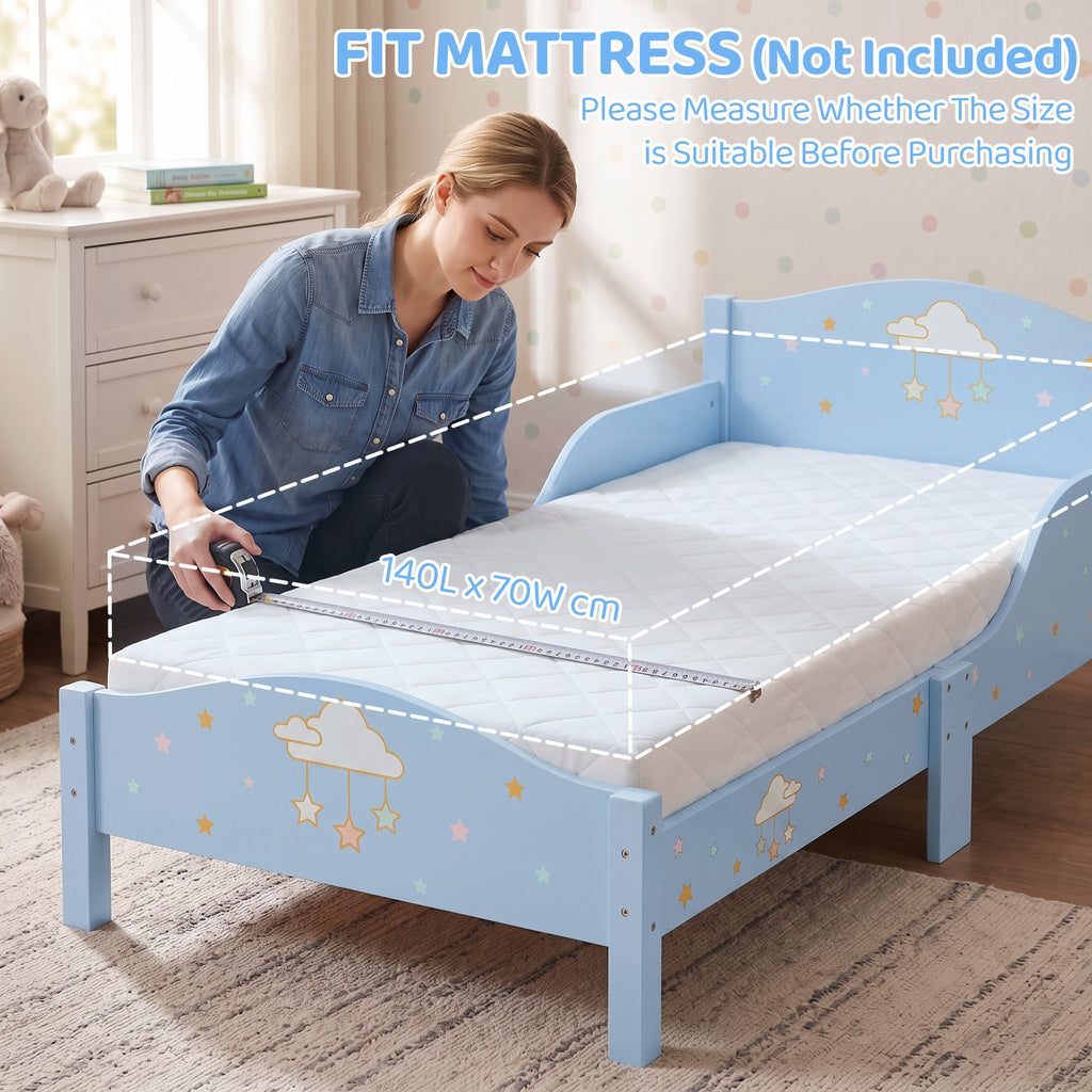 Lit Enfant 70 x 140 cm, Lit pour Enfant avec Barrière de Sécurité et Sommier à Lattes en Bois, Motif Nuage, Bleu-7