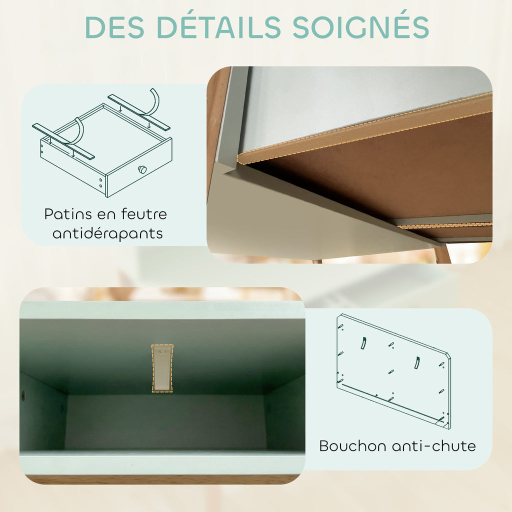 Bureau enfant en bois, bureau avec rangement, 2 tiroirs et 3 compartiments ouverts, plateau large, 90x52x105cm, vert-6