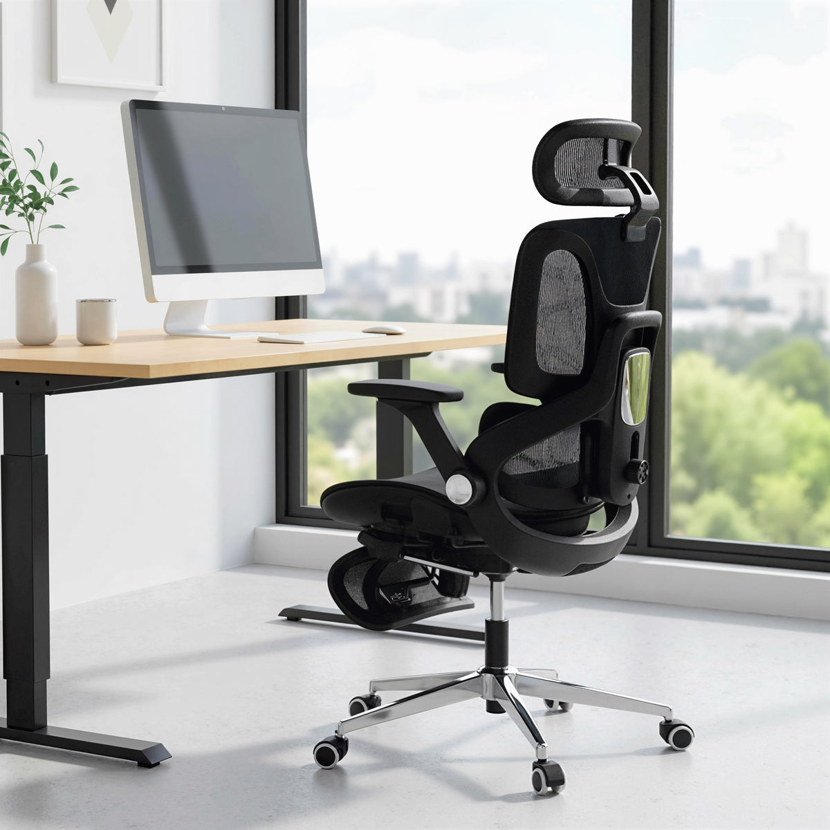 Chaise Bureau Ergonomique avec Accoudoirs 4D Appui-Tête et Profondeur d'Assise Réglables Maille Noir-9