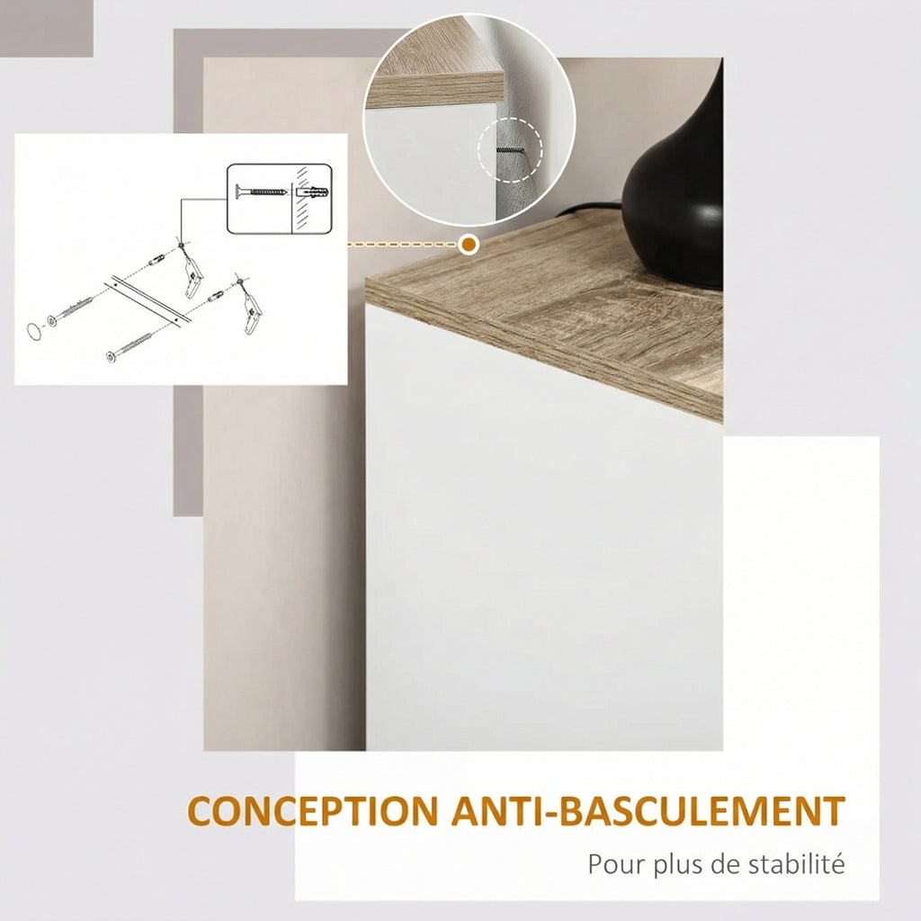 Buffet meuble cuisine rangement avec placard à portes et étagères réglables, 60 x 30 x 90 cm, blanc-5