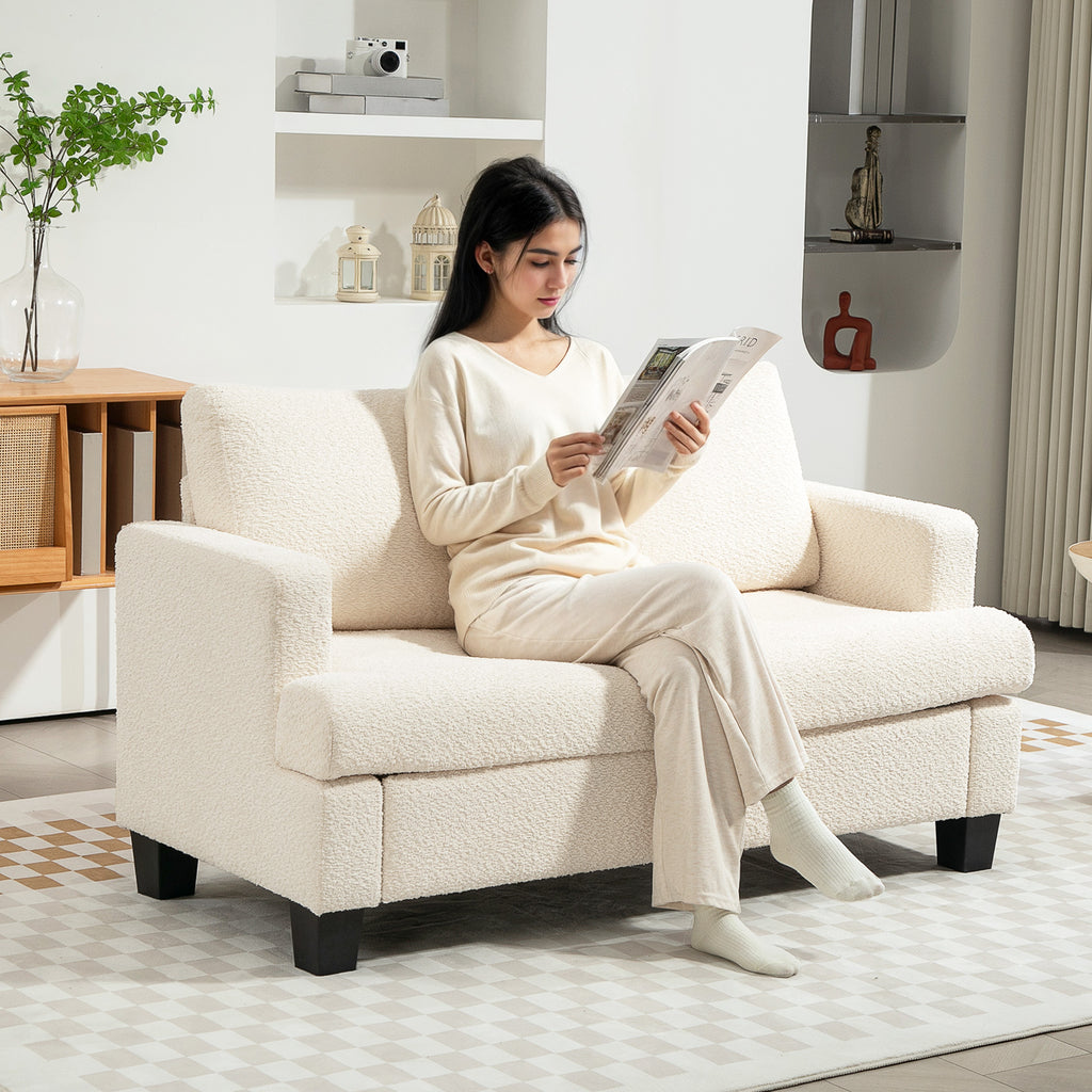 Canapé 2 places 120 cm avec coussins de dossier amovibles, tissu chenille pour salon, chambre, bureau, beige-1
