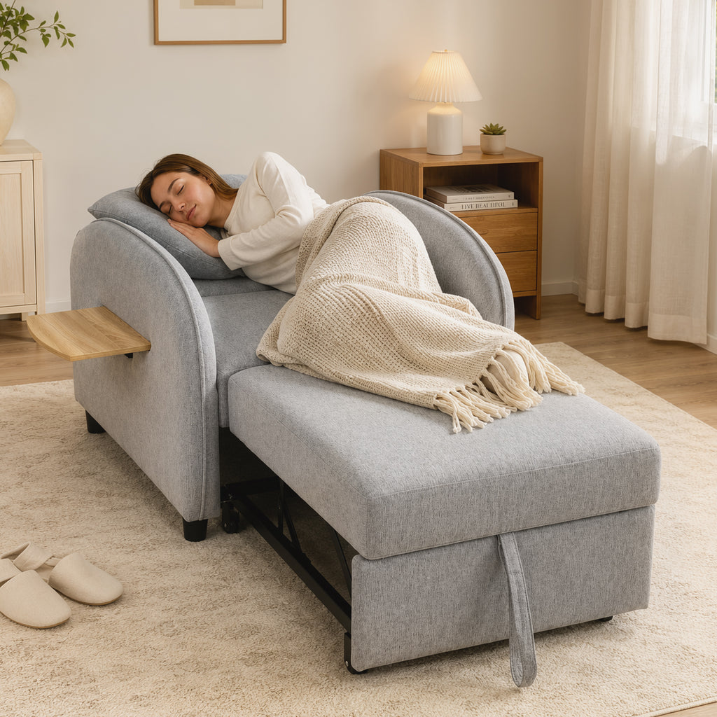 Fauteuil Convertible 1 Place, Fauteuil-Lit Clic-Clac 3 en 1, Dossier Réglable, Tablette Latérale Rabattable, Gris-7