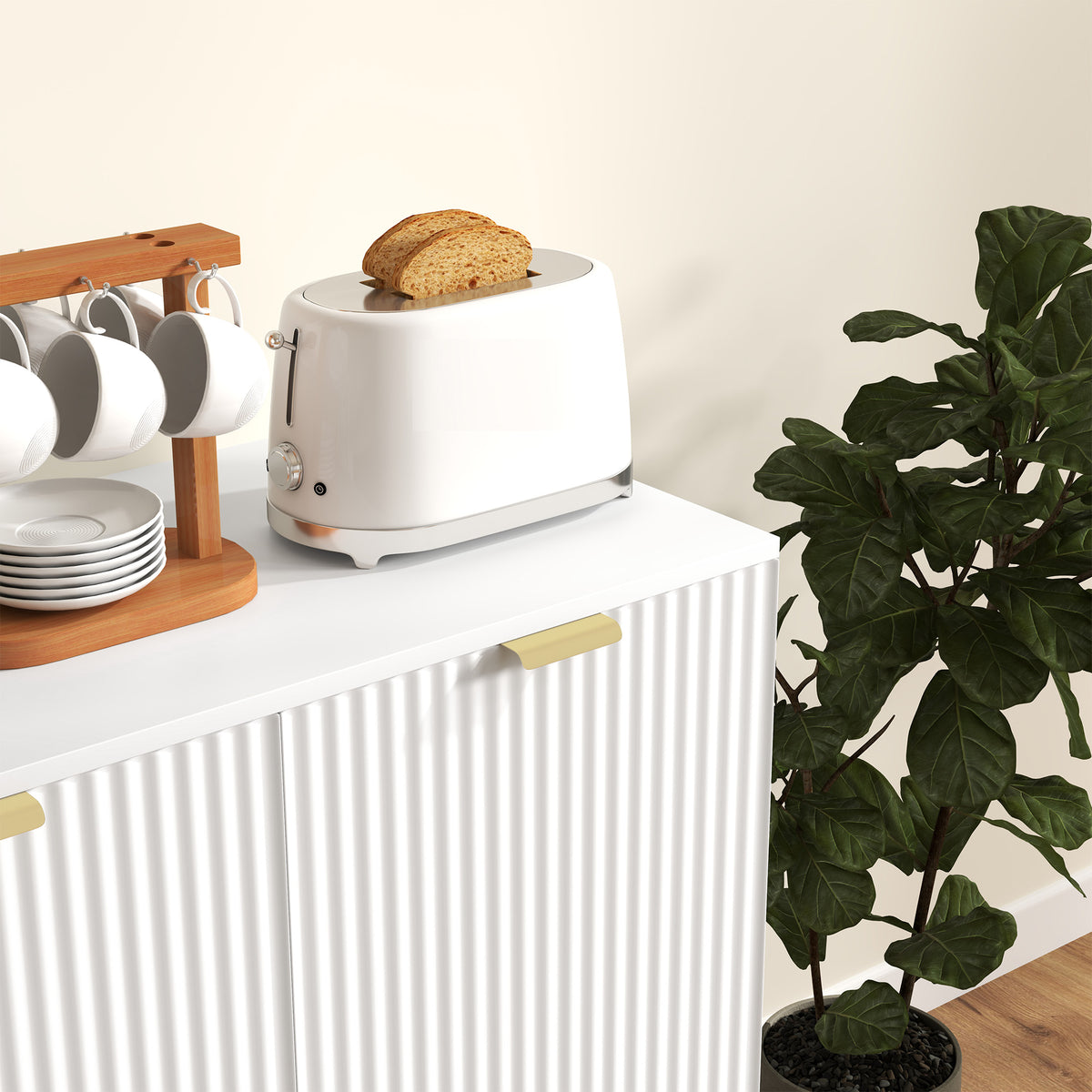 Buffet Cuisine, Meuble de Rangement avec 2 Portes, Étagère Réglable, Pieds Métalliques Surélevés, 80 x 40 x 80 cm, Blanc-8