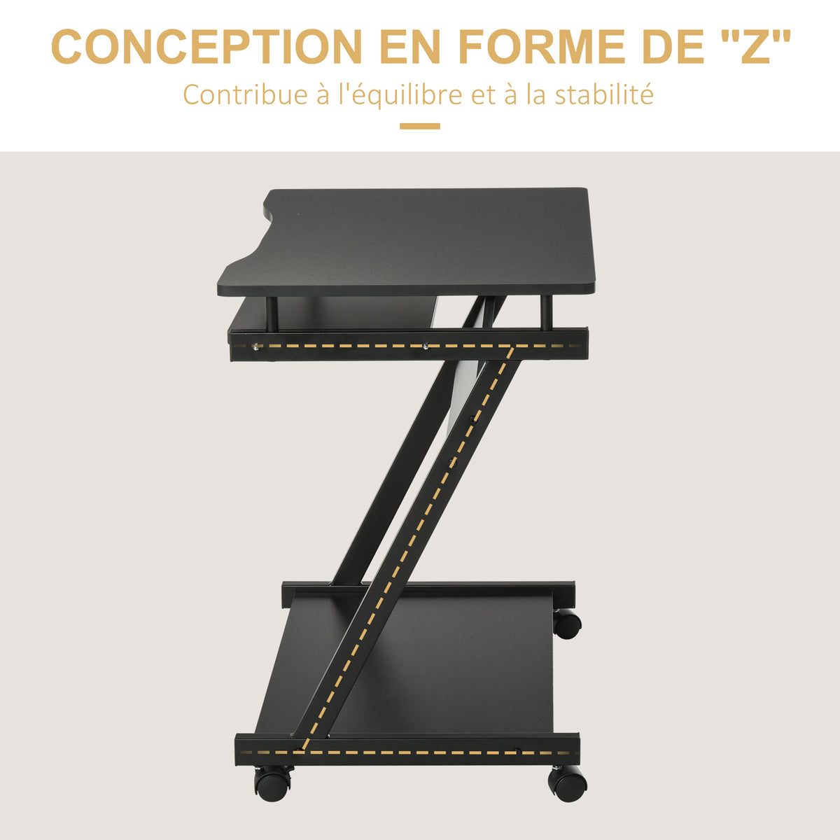 Bureau Informatique Roulant - Bureau Mobile - Table d'ordinateur - Tablette coulissante Clavier + étagère - Noir-3