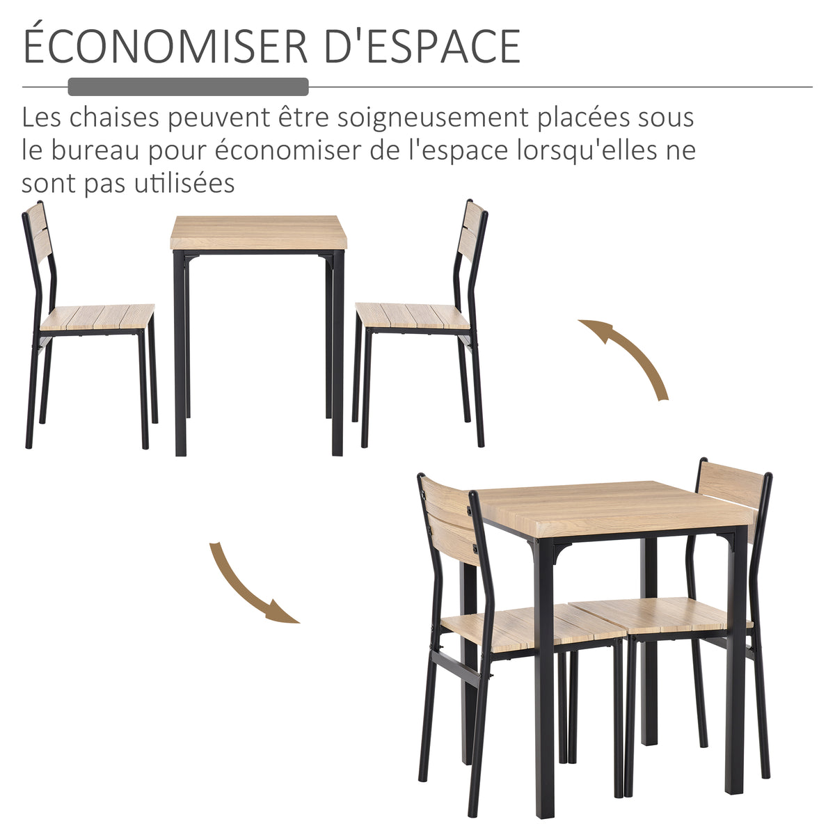 Ensemble table et chaises pour 2 personnes, table de cuisine avec chaises, table à manger 3 pièces avec 2 chaises encastrables, pour cuisine salon maison, bois de chêne clair-3