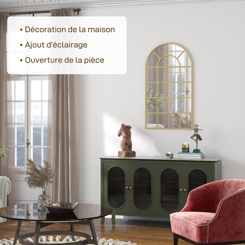 Miroir verrière arche style industriel fenêtre arcade métal 110 x 65 cm doré-3
