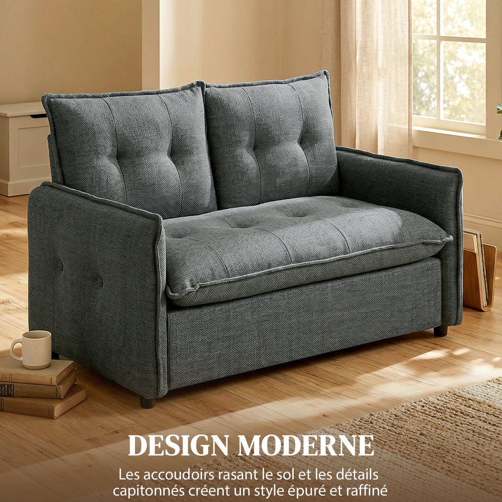 Canapé 2 places, canapé de salon moderne 131 cm avec assise rembourrée, coussins à ressorts, tissu en lin, gris foncé-4