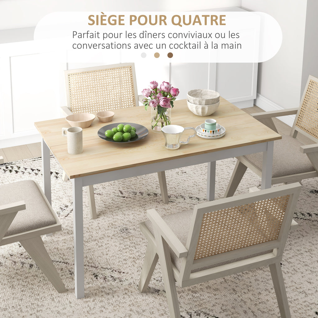 Table à manger table de cuisine structure en bois massif 4 personnes design vintage 120 cm naturel et blanc-3
