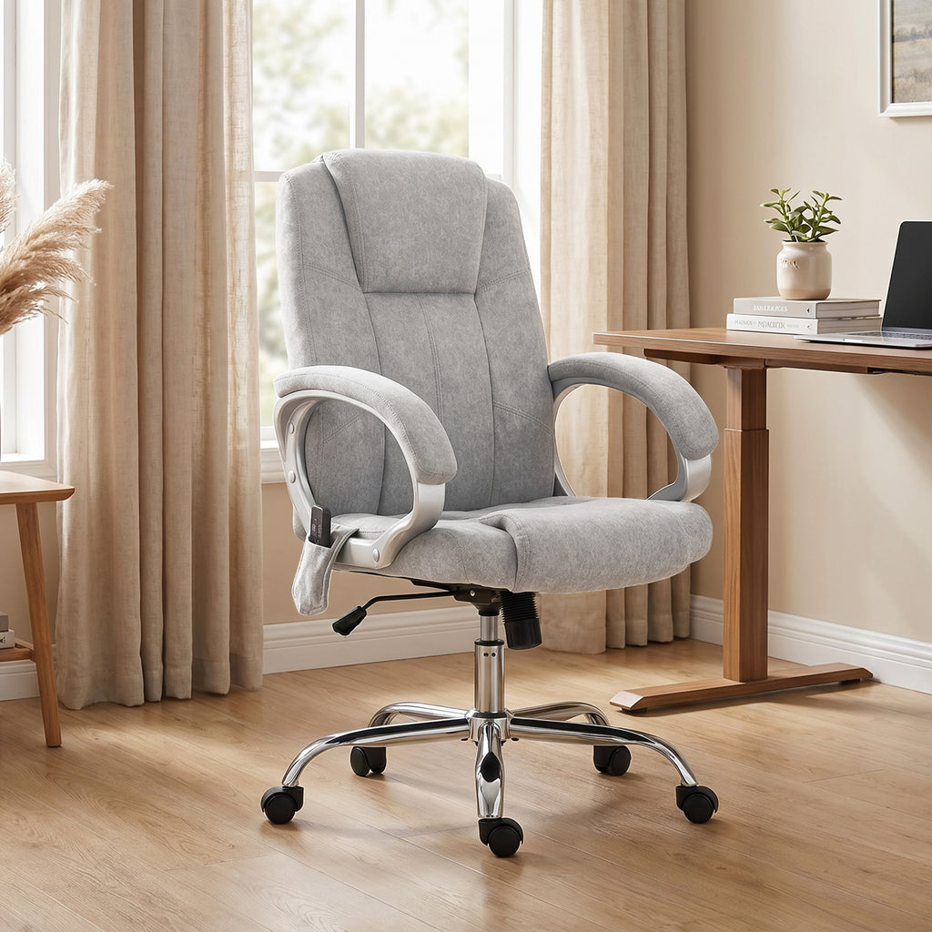 Fauteuil de Bureau Massant et Chauffant, Chaise de Bureau Ergonomique, Hauteur et Accoudoirs Réglables, Gris-9