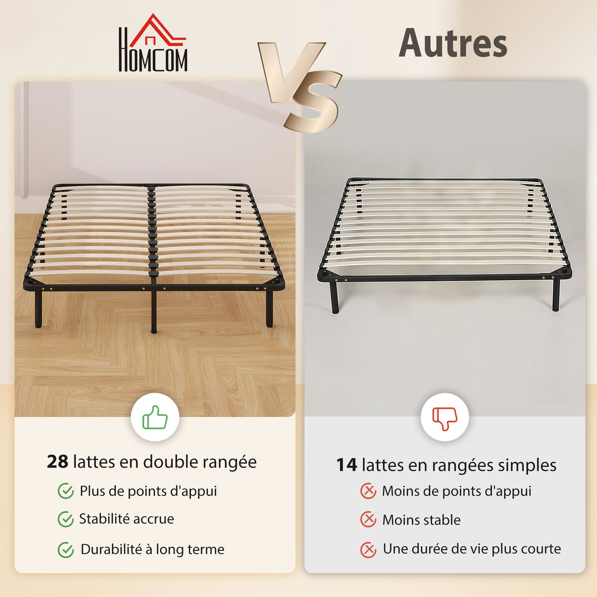 Cadre de lit 160 x 190 cm, lit 2 personnes en bois massif avec sommier à lattes et pied, rangement au-dessous, noir-3