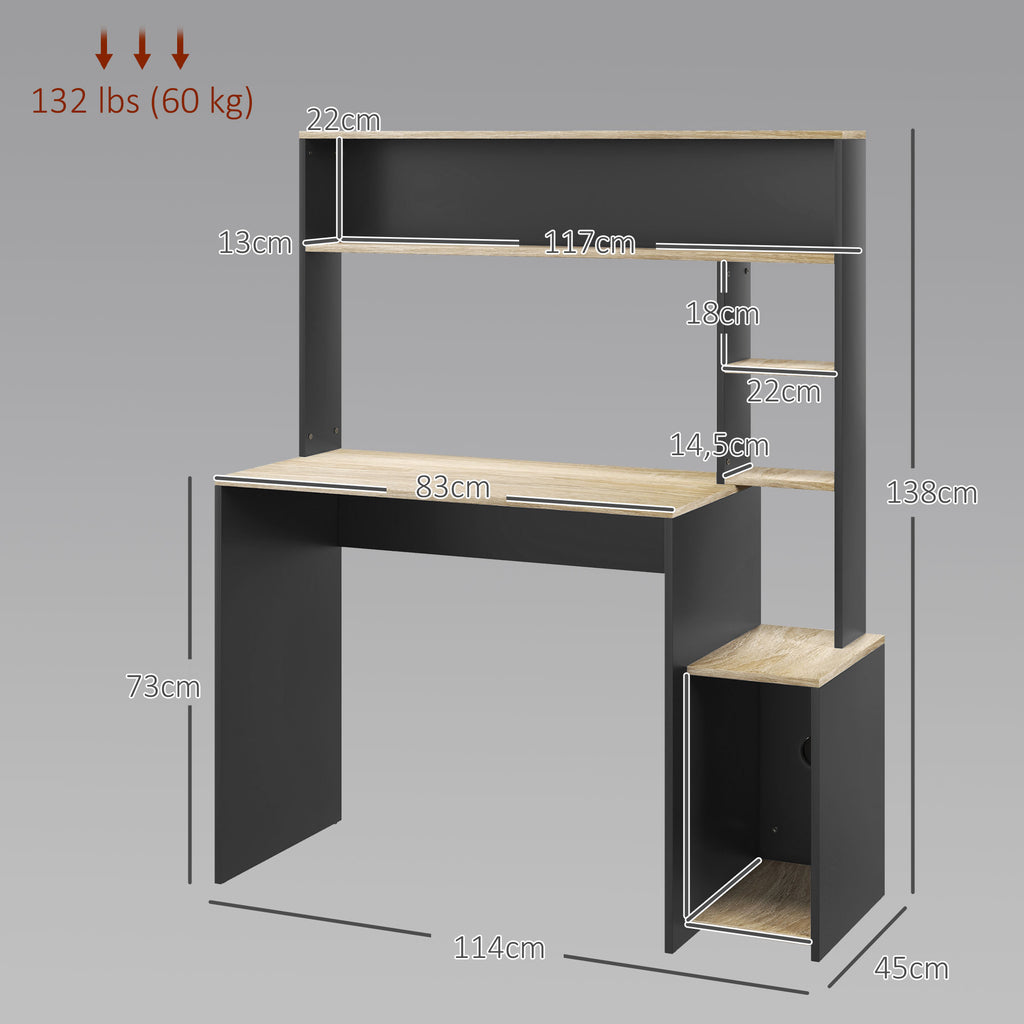 Bureau multi-rangements avec étagères, support pour unité centrale, grand bureau, 114L x 45l x 138H cm-2