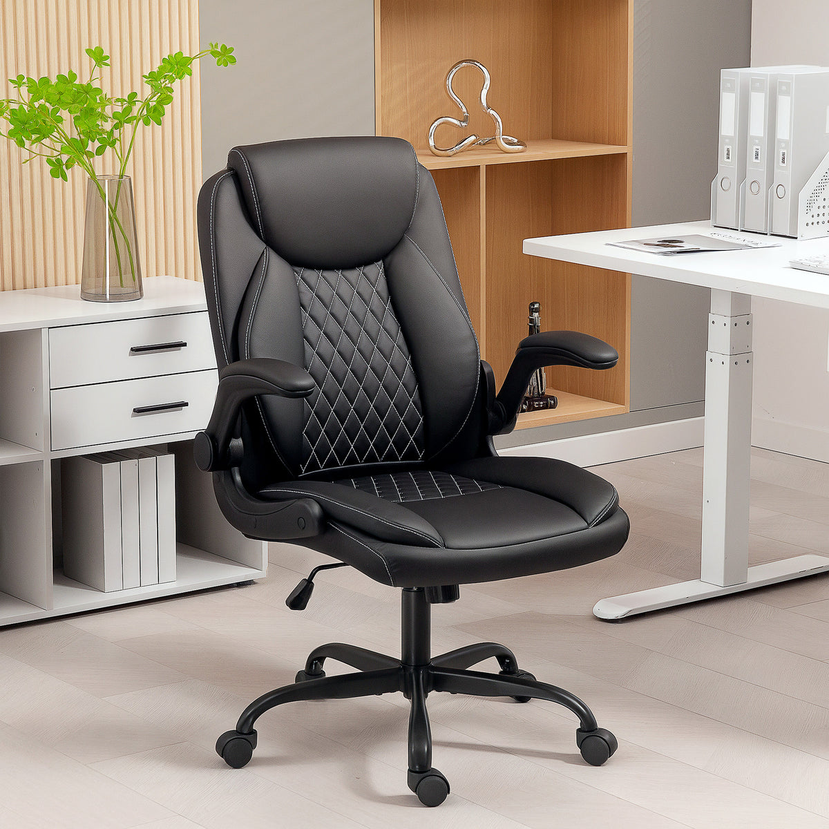 Fauteuil de bureau, chaise bureau ergonomique avec accoudoirs relevables, hauteur réglable, fonction de bascule, noir-9