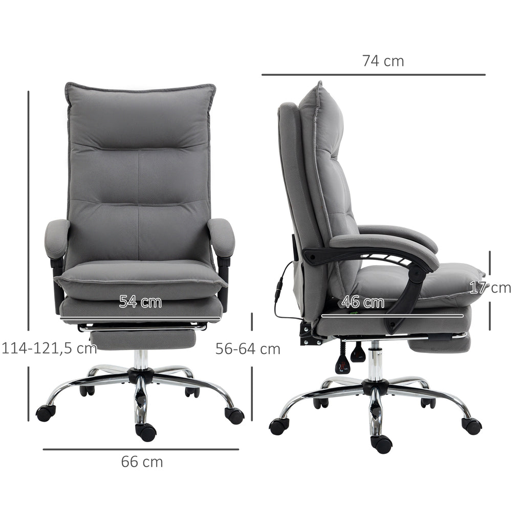 Fauteuil de bureau massant et chauffant, chaise de bureau, hauteur réglable, dossier inclinable, 66x74x121,5cm gris-2