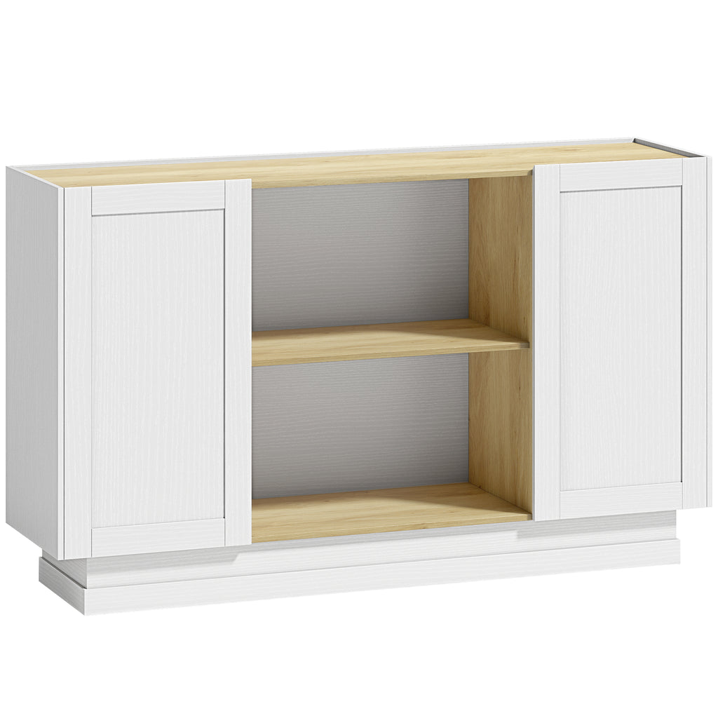 Buffet Cuisine, Meuble de Rangement avec 2 Portes et 2 Étagères Ouvertes, 133 x 35 x 79,7 cm, Bois Naturel et Blanc-0
