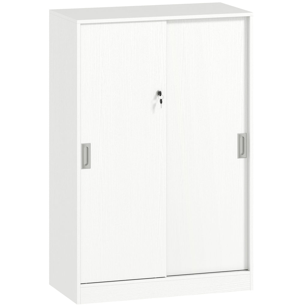Armoire de Bureau 2 Portes coulissantes verrouillables dim. 80L x 40l x 120H cm 2 étagères en Bois Blanc-0