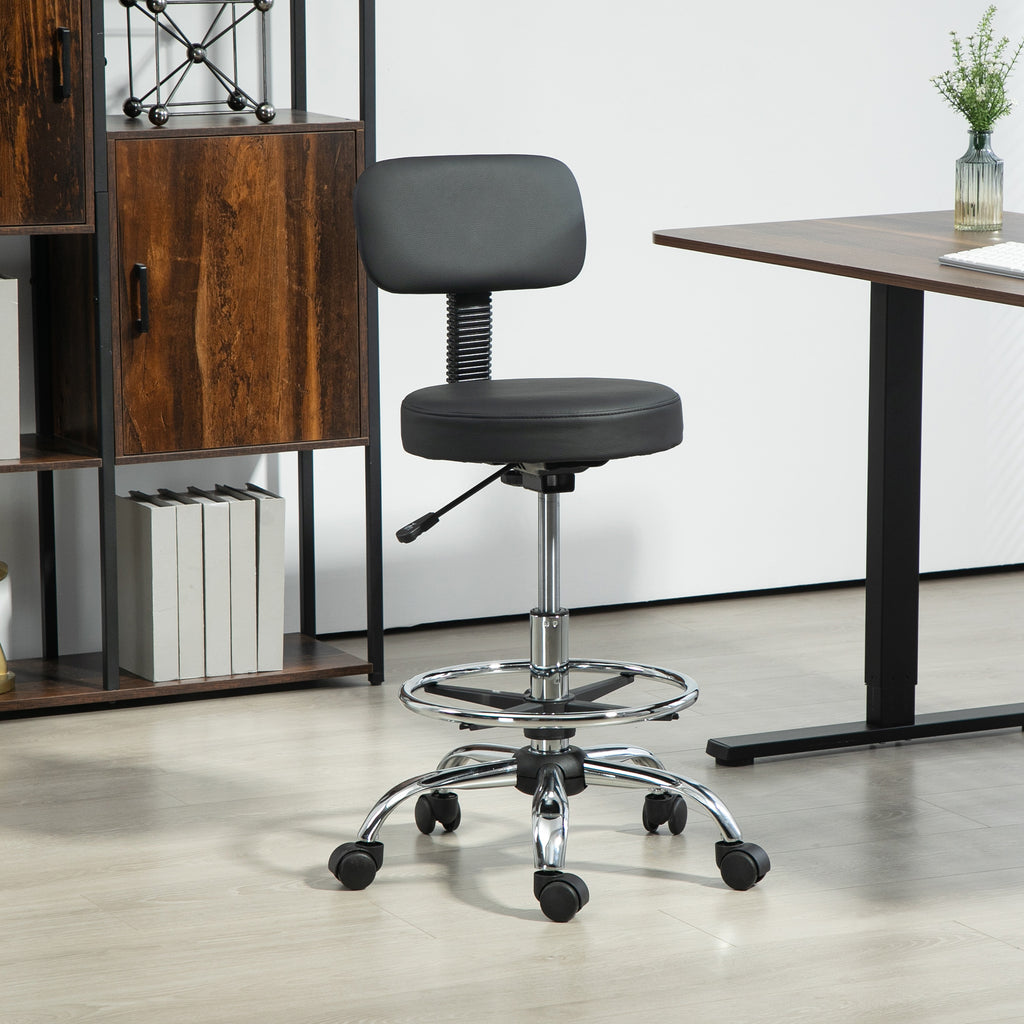 Chaise de bureau, chaise de dessin, repose-pieds réglable, hauteur réglable, pivotante 360°, 52x52x92cm, noir-1